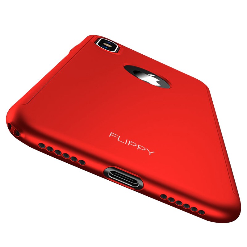 Set Husa si Folie de Protectie, Flippy, Compatibila cu Apple iPhone X, Full Cover 360°, Plastic + Sticla, Rosu - Image 3