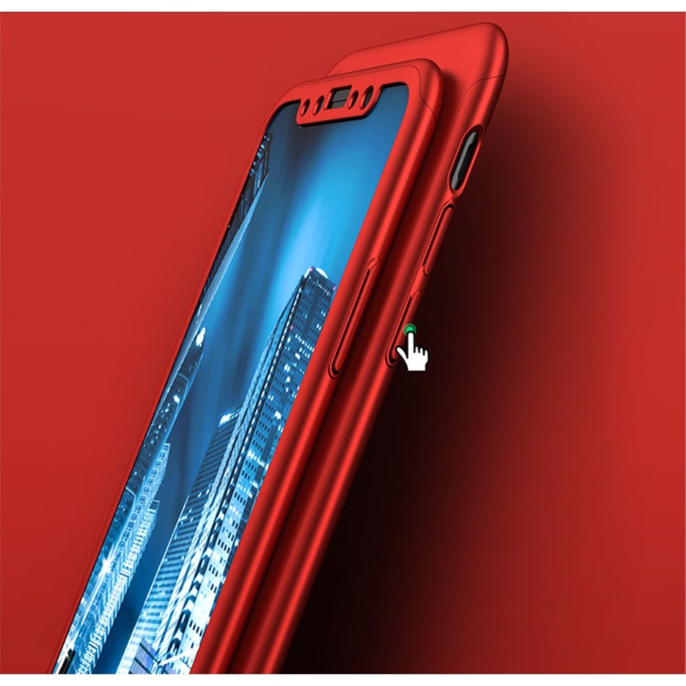 Set Husa si Folie de Protectie, Flippy, Compatibila cu Apple iPhone X, Full Cover 360°, Plastic + Sticla, Rosu - Image 6