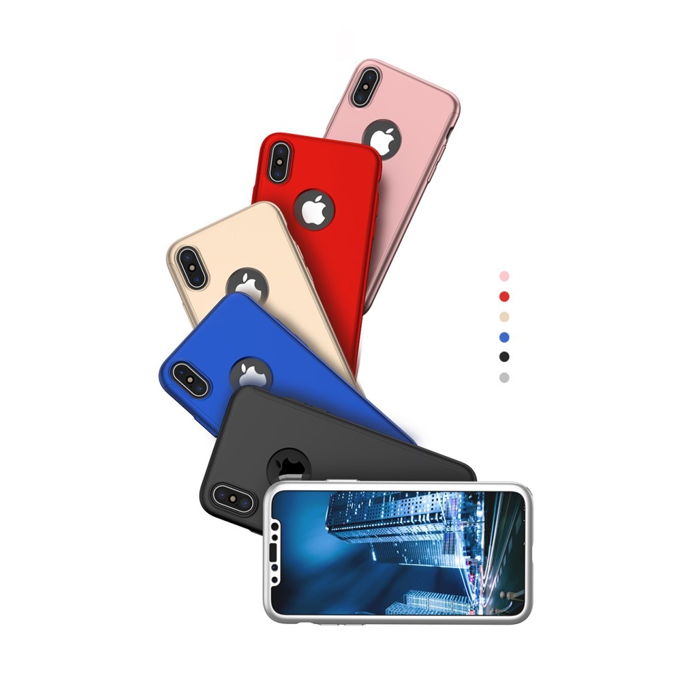Set Husa si Folie de Protectie, Flippy, Compatibila cu Apple iPhone X, Full Cover 360°, Plastic + Sticla, Rosu - Image 7