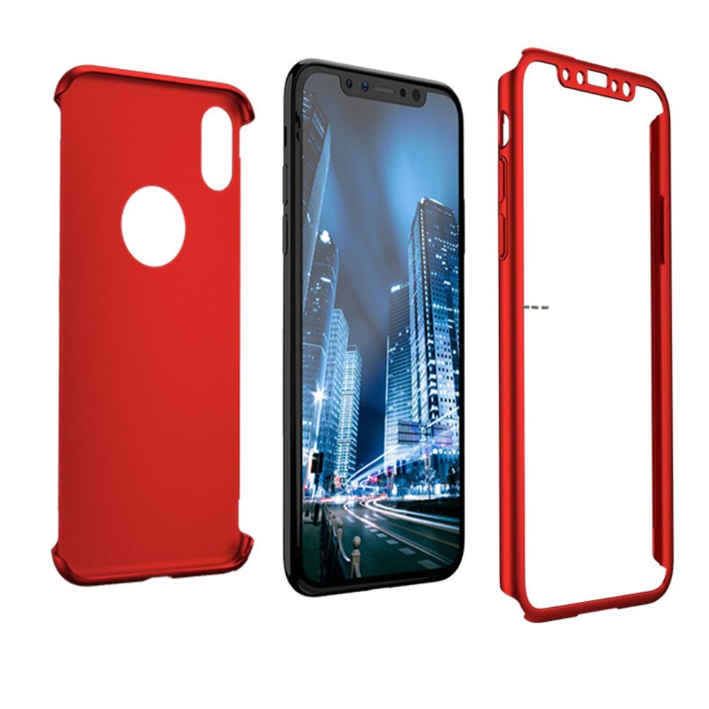 Set Husa si Folie de Protectie, Flippy, Compatibila cu Apple iPhone X, Full Cover 360°, Plastic + Sticla, Rosu - Image 8