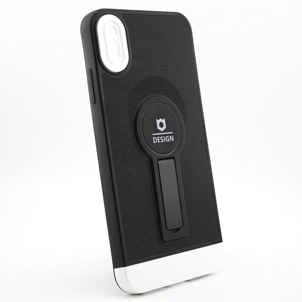 Husa Armor Design cu Stand pentru Apple iPhone X/XS Max, Negru/Alb, Suport Auto Magnetic, Wireless Charge, Protectie Antisoc, Flippy