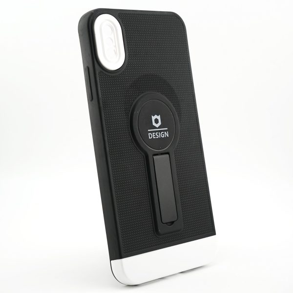 Husa Armor Design cu Stand pentru Apple iPhone X/XS Max, Negru/Alb, Suport Auto Magnetic, Wireless Charge, Protectie Antisoc, Flippy