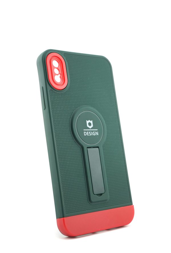 Husa Armor Design cu Stand pentru Apple iPhone X/XS Max, Verde/Rosu, Suport Auto Magnetic, Wireless Charge, Protectie Antisoc, Flippy