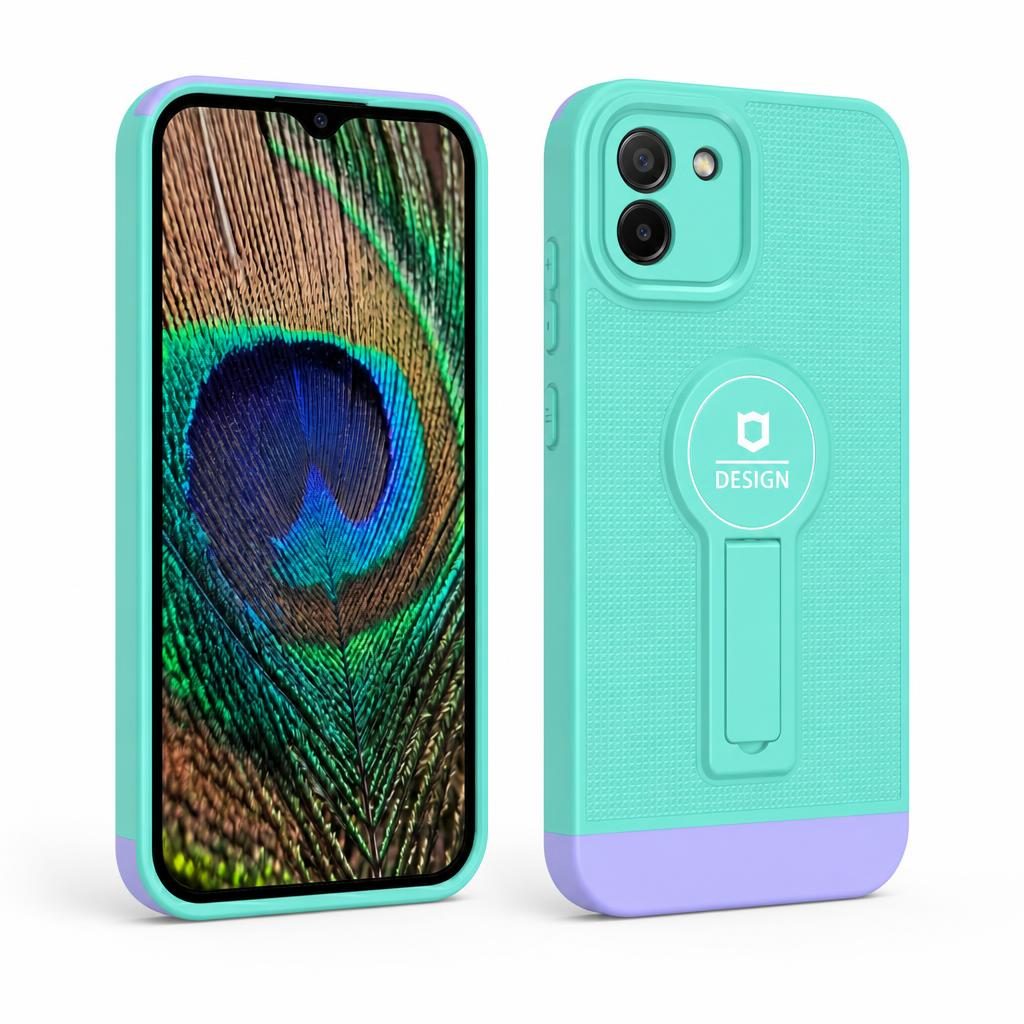 Husa Armor Design cu Stand pentru Samsung Galaxy A03, Blue/Mov, Suport Auto Magnetic, Wireless Charge, Protectie Antisoc, Flippy