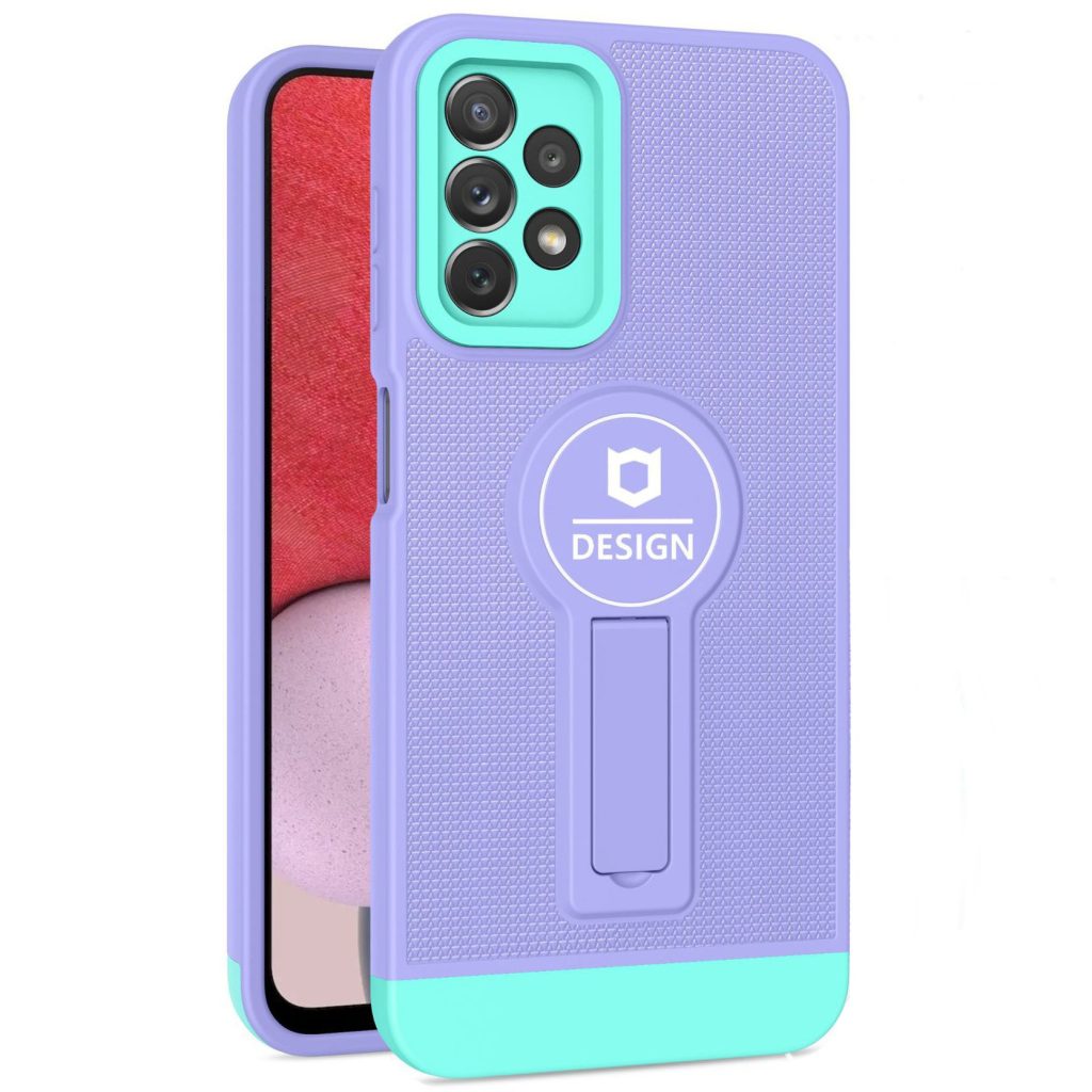 Husa Armor Design cu Stand pentru Samsung Galaxy A03, Mov/Albastru, Suport Auto Magnetic, Wireless Charge, Protectie Antisoc, Flippy
