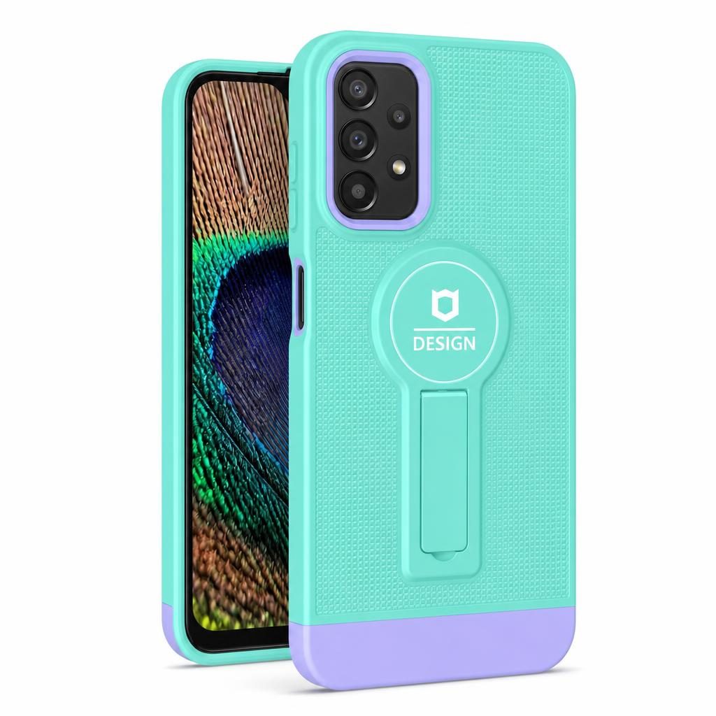 Husa Armor Design cu Stand pentru Samsung Galaxy A13 4G, Blue/Mov, Suport Auto Magnetic, Wireless Charge, Protectie Antisoc, Flippy