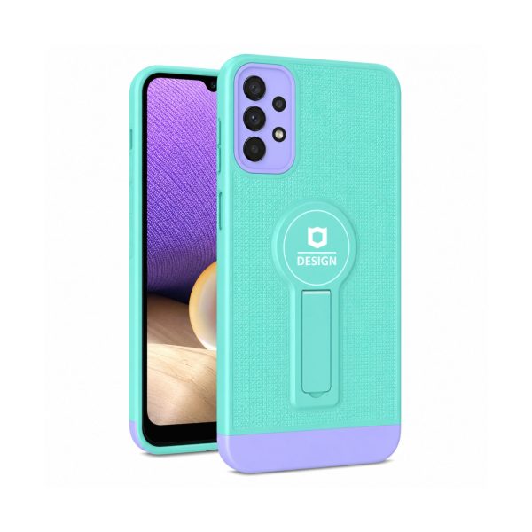 Husa Armor Design cu Stand pentru Samsung Galaxy A32 4G, Blue/Mov, Suport Auto Magnetic, Wireless Charge, Protectie Antisoc, Flippy
