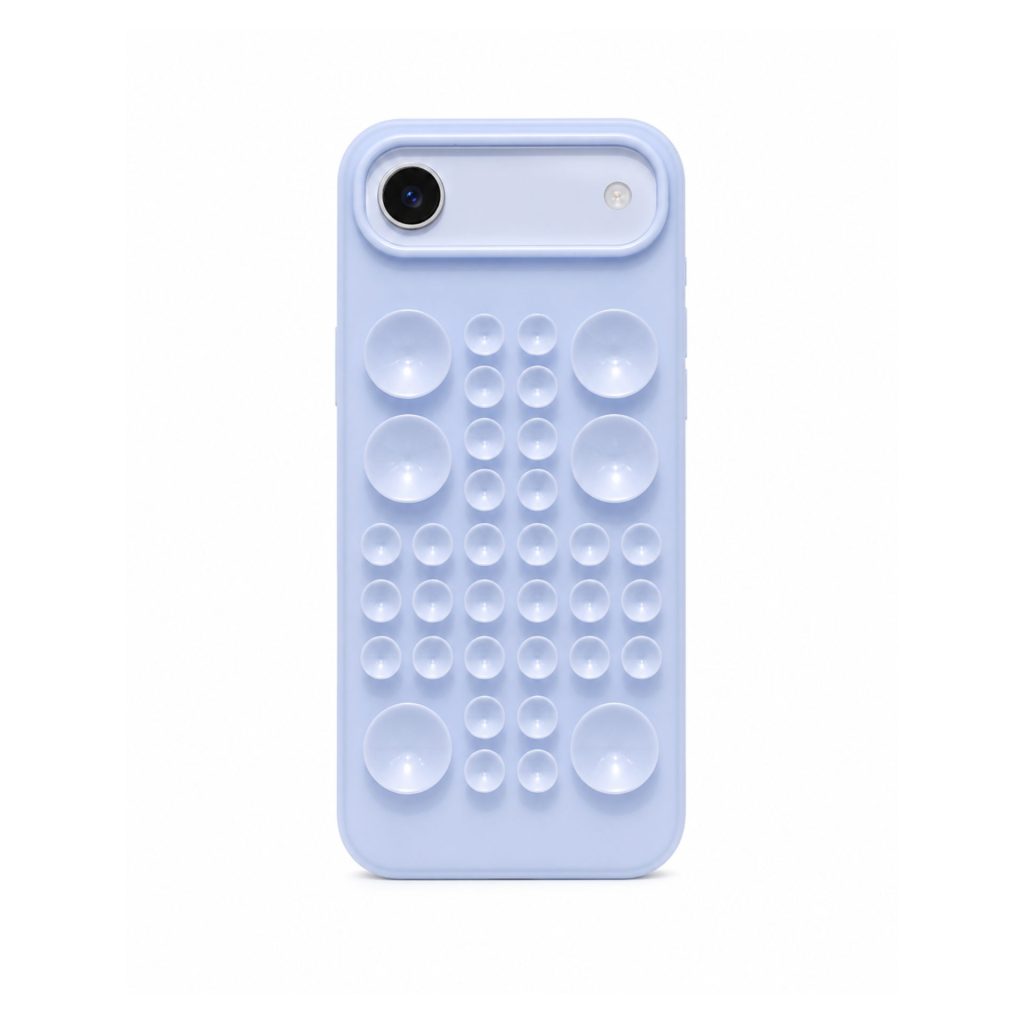 Husa cu Ventuze, Flippy, Compatibila iPhone 17 Air, din Silicon, Interior Microfibra, Albastru Gri