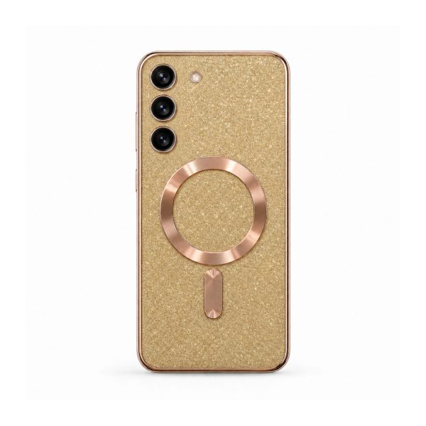 Husa de Protectie 2 in 1, Flippy, Husa pentru Samsung Galaxy S23+, Glitter Chrome Magsafe, din TPU, Magnetica, cu Protectie Lentila, Auriu