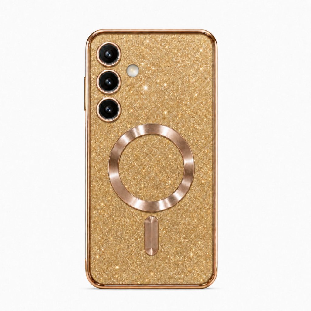 Husa de Protectie 2 in 1, Flippy, Husa pentru Samsung Galaxy S24, Glitter Chrome Magsafe, din TPU, Magnetica, cu Protectie Lentila, Auriu