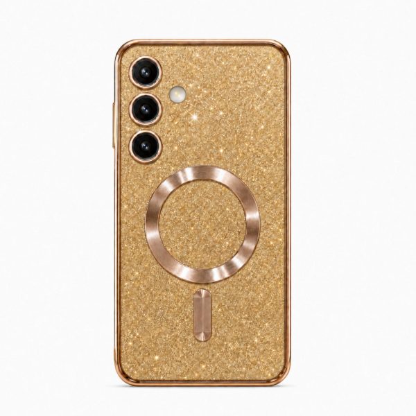 Husa de Protectie 2 in 1, Flippy, Husa pentru Samsung Galaxy S24, Glitter Chrome Magsafe, din TPU, Magnetica, cu Protectie Lentila, Auriu