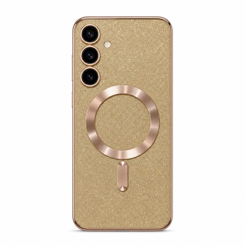 Husa de Protectie 2 in 1, Flippy, Husa pentru Samsung Galaxy S24+, Glitter Chrome Magsafe, din TPU, Magnetica, cu Protectie Lentila, Auriu