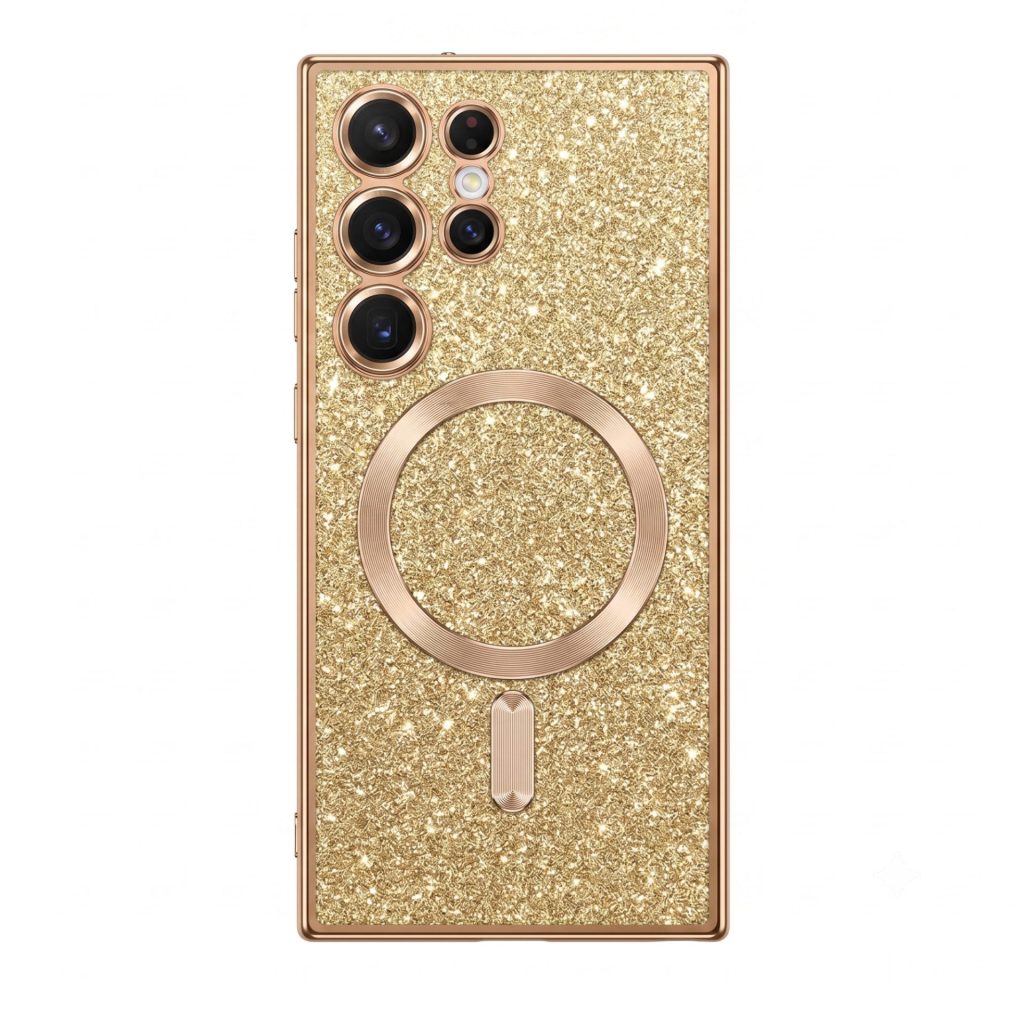 Husa de Protectie 2 in 1, Flippy, Husa pentru Samsung Galaxy S24 Ultra, Glitter Chrome Magsafe, din TPU, Magnetica, cu Protectie Lentila, Auriu