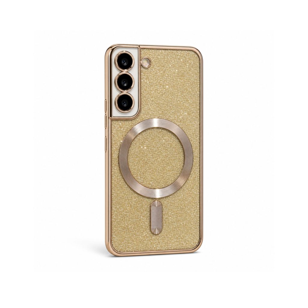 Husa de Protectie 2 in 1, Flippy, pentru Samsung Galaxy S21FE, Glitter Chrome Magsafe, din TPU, Magnetica, cu Protectie Lentila, Auriu
