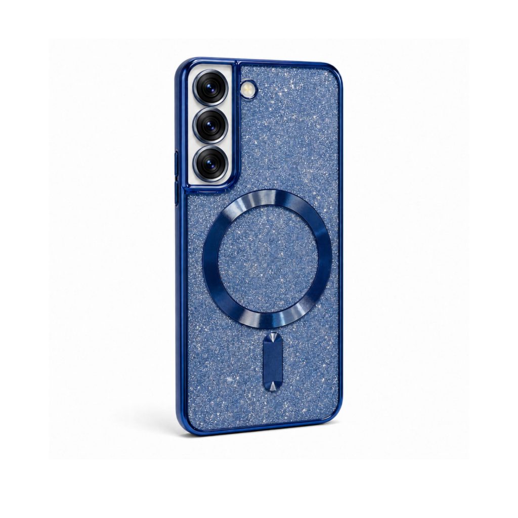 Husa de Protectie 2 in 1, Flippy, pentru Samsung Galaxy S21FE, Glitter Chrome Magsafe, din TPU, Magnetica, cu Protectie Lentila, Albastru Marin