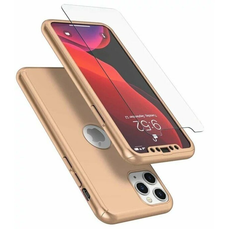 Husa de protectie Flippy compatibila cu Apple iPhone 12 Pro Max Full Cover 360 Auriu + Folie de protectie - Image 2