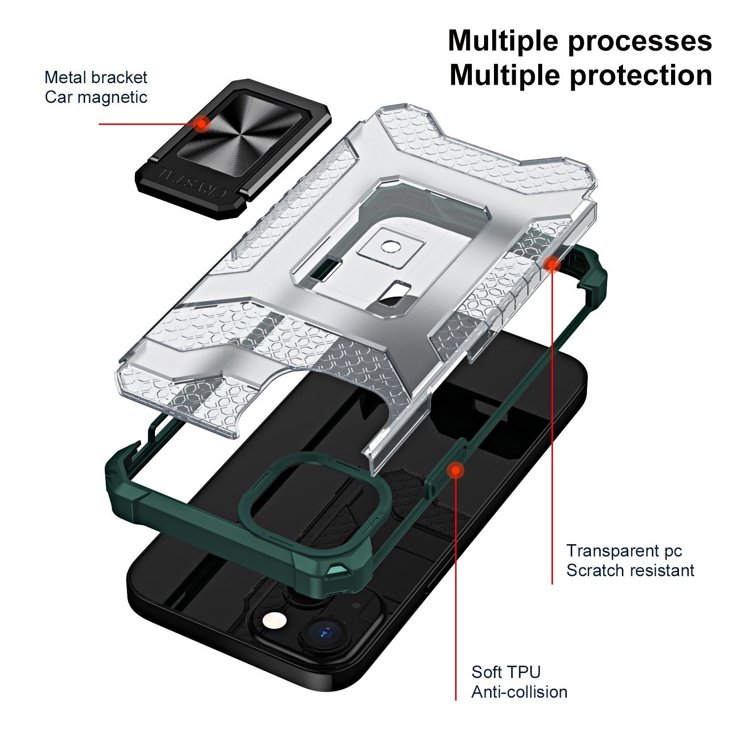 Husa de protectie Flippy compatibila cu Apple iPhone 13 Acrylic Armor cu suport Verde Inchis - Image 2