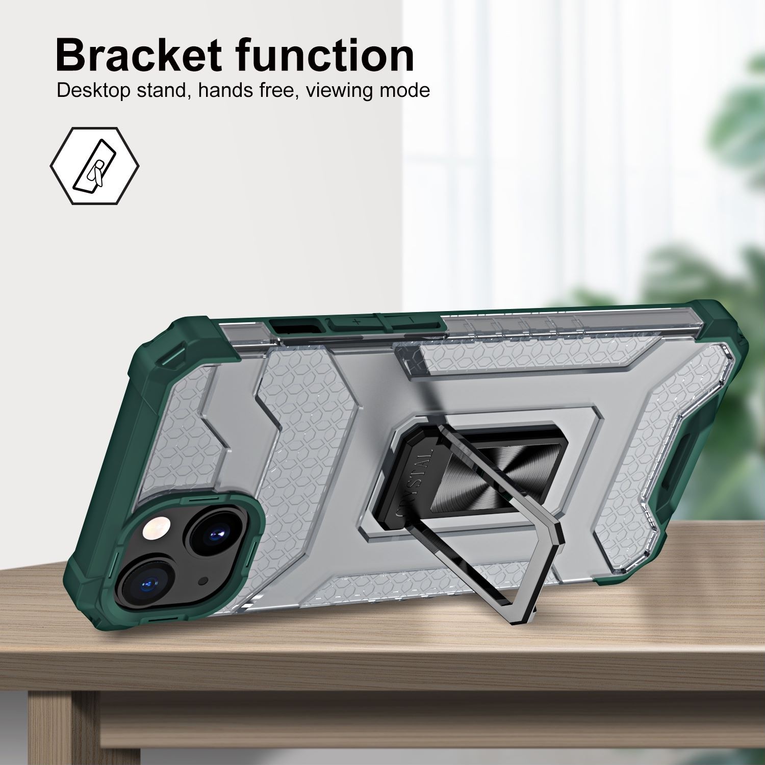 Husa de protectie Flippy compatibila cu Apple iPhone 13 Acrylic Armor cu suport Verde Inchis - Image 3