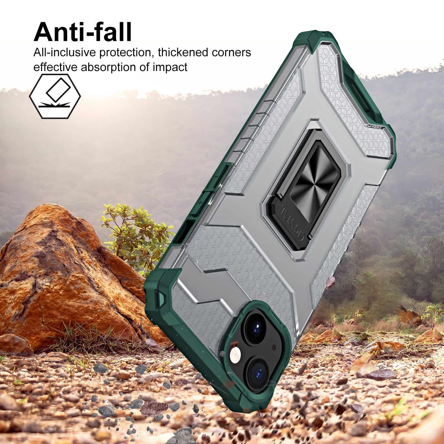 Husa de protectie Flippy compatibila cu Apple iPhone 13 Acrylic Armor cu suport Verde Inchis - Image 4