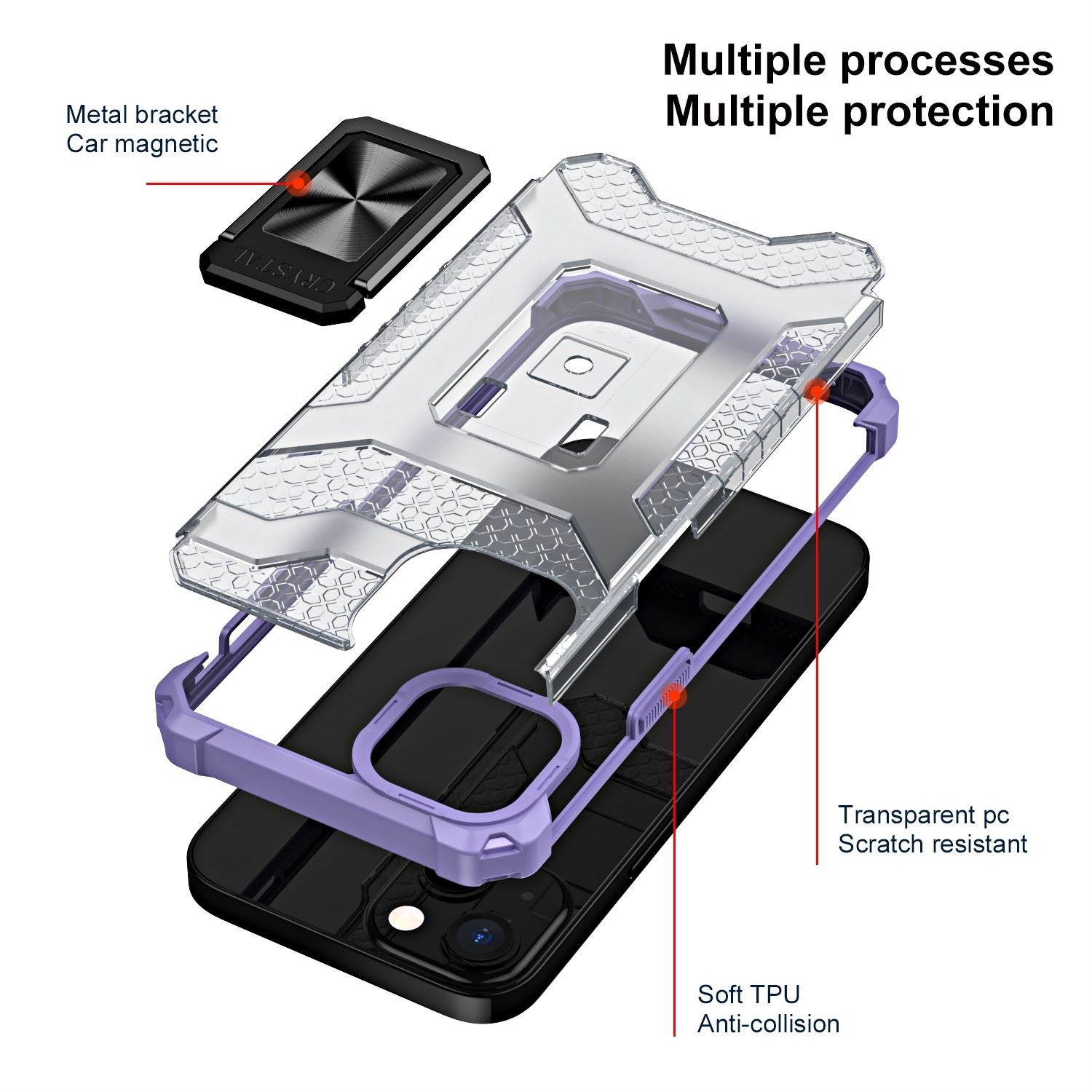Husa de protectie Flippy compatibila cu Apple iPhone 13 Mini Acrylic Armor cu suport Mov - Image 3