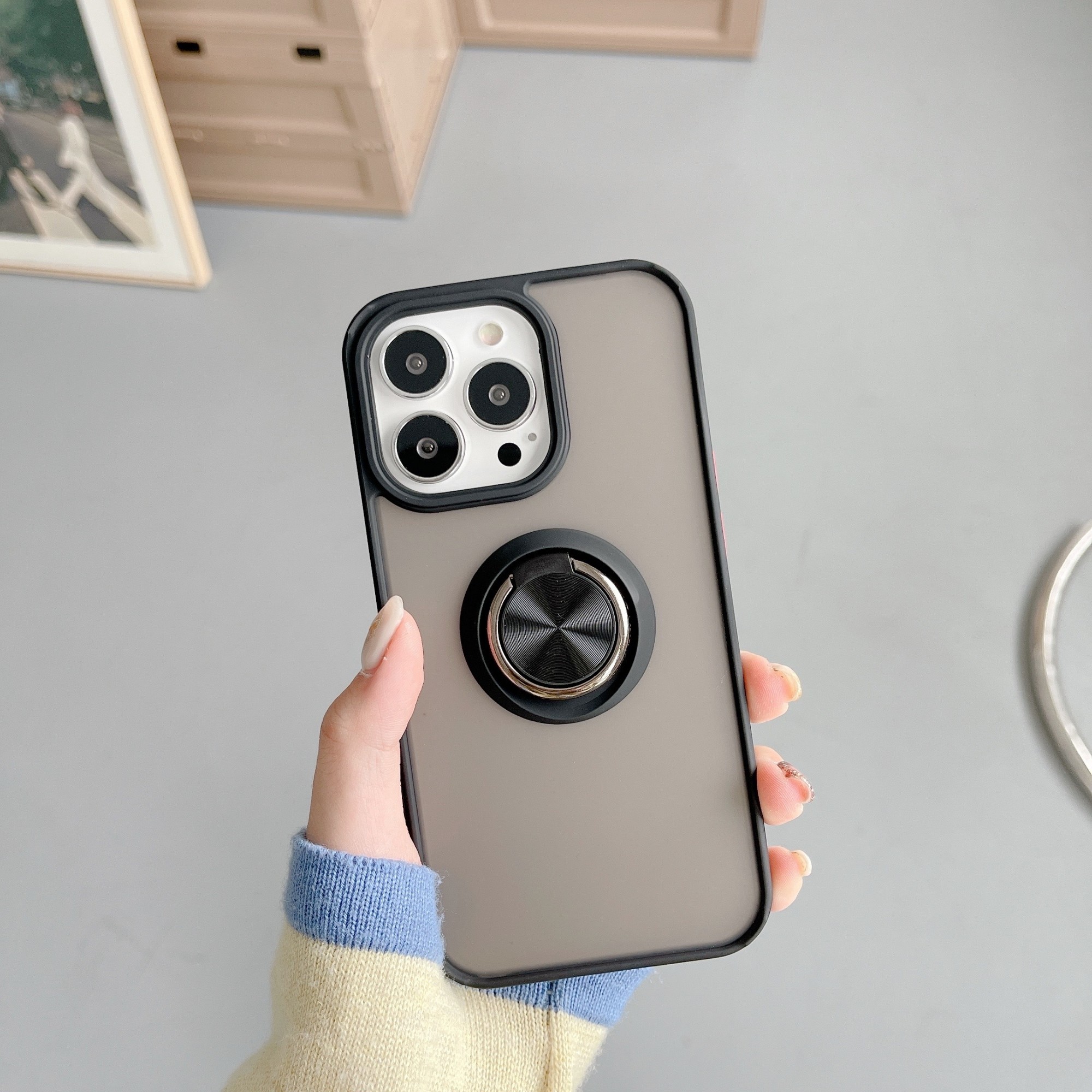 Husa de protectie Flippy compatibila cu Apple iPhone 13 Mini,Defender cu prindere inel,Negru - Image 2