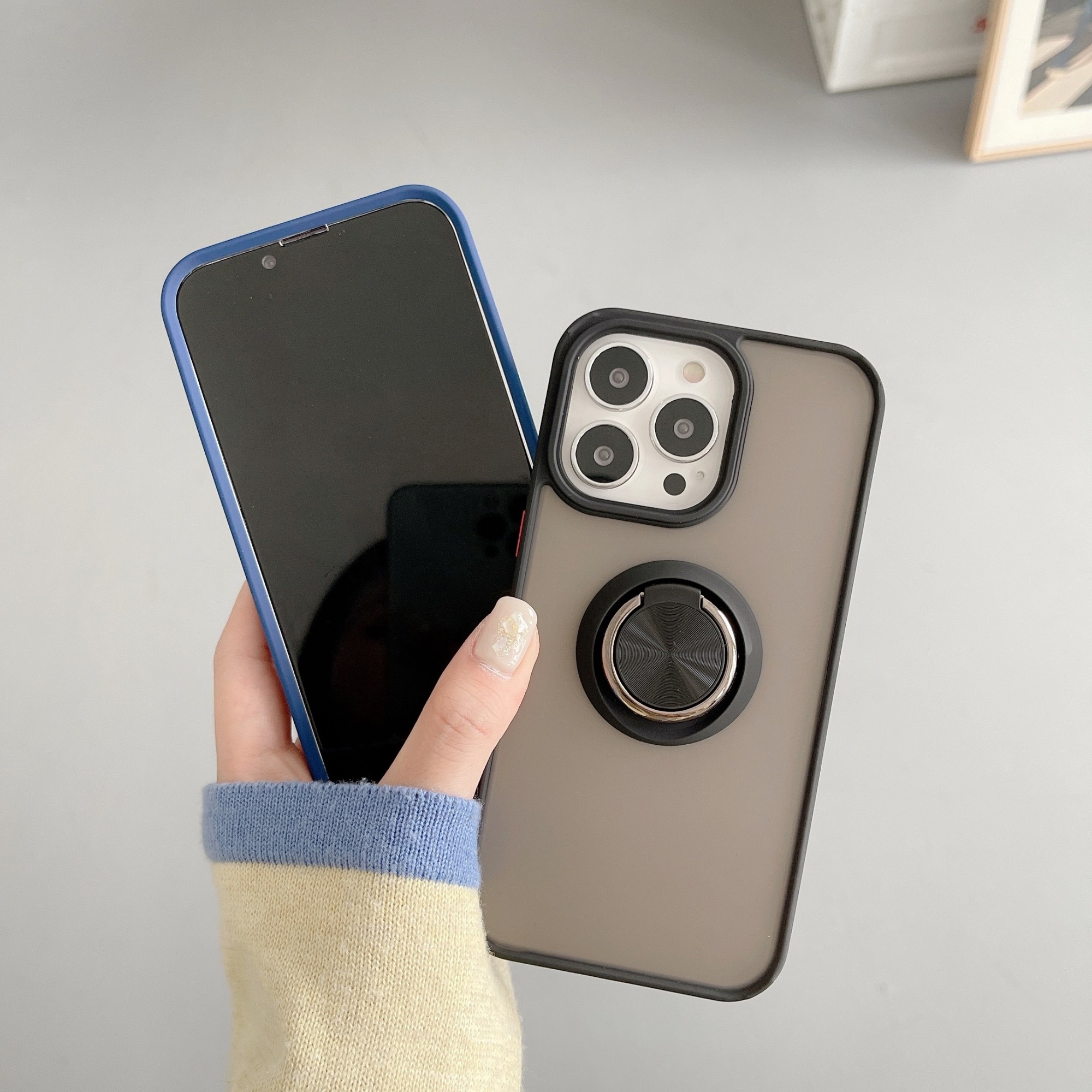 Husa de protectie Flippy compatibila cu Apple iPhone 13 Mini,Defender cu prindere inel,Negru - Image 4