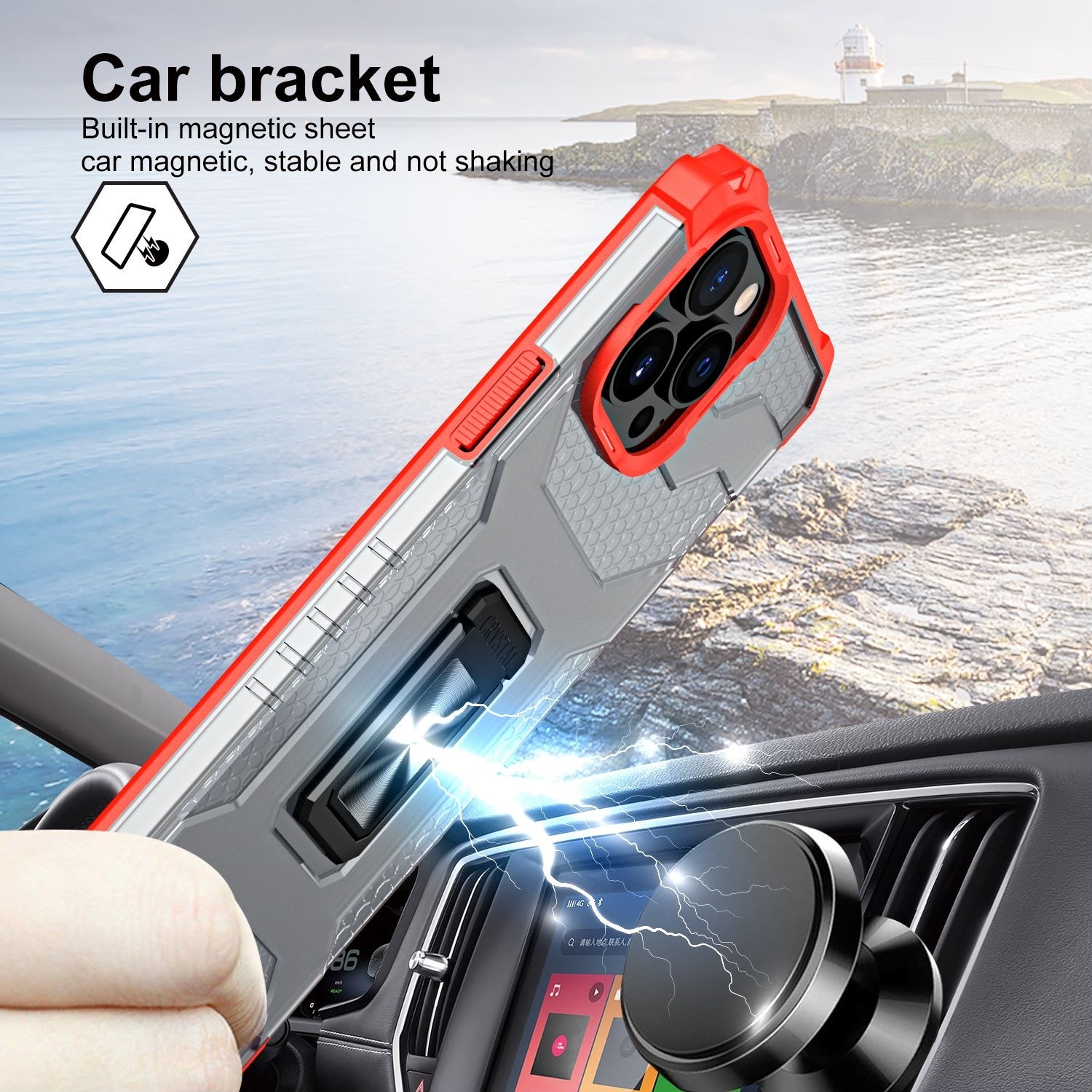 Husa de protectie Flippy compatibila cu Apple iPhone 13 Pro Acrylic Armor cu suport Rosu - Image 2