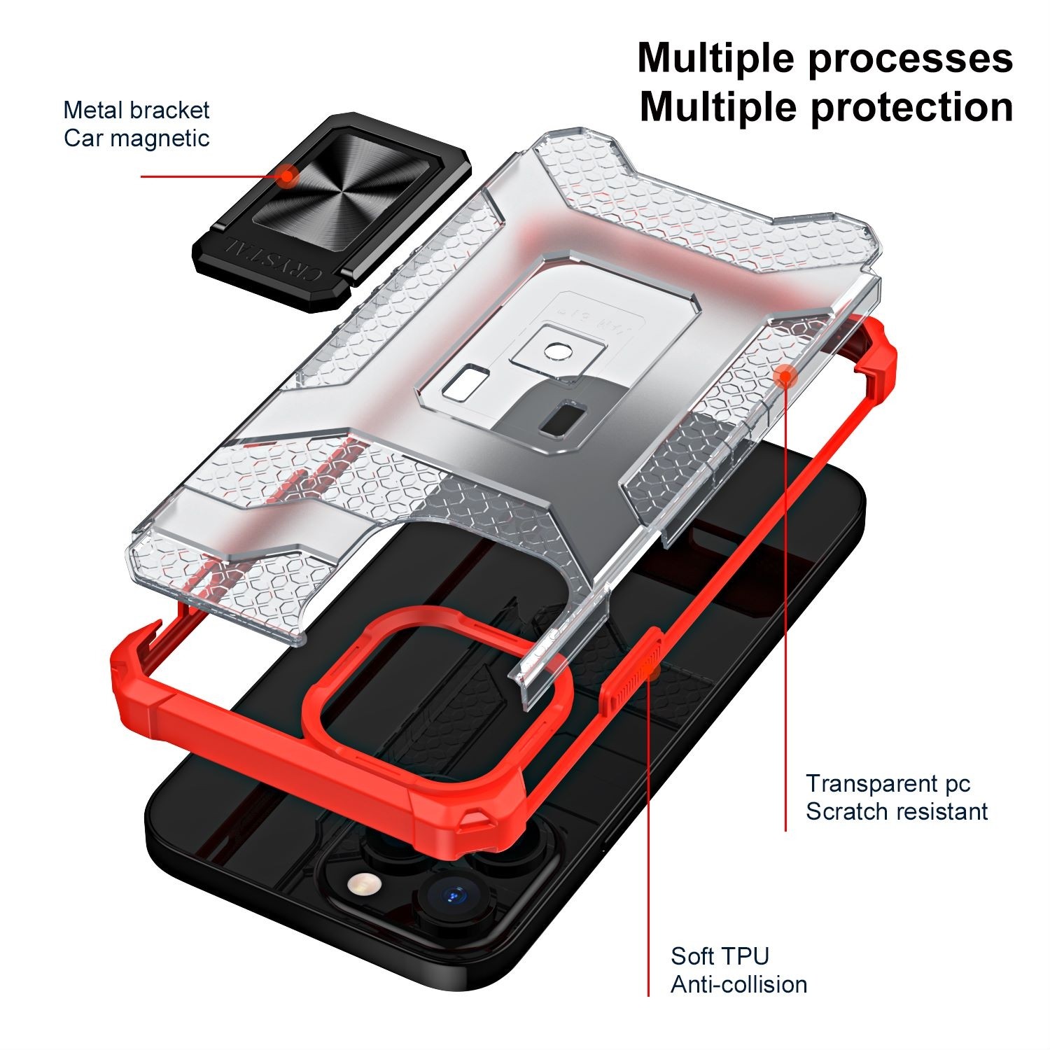 Husa de protectie Flippy compatibila cu Apple iPhone 13 Pro Acrylic Armor cu suport Rosu - Image 3