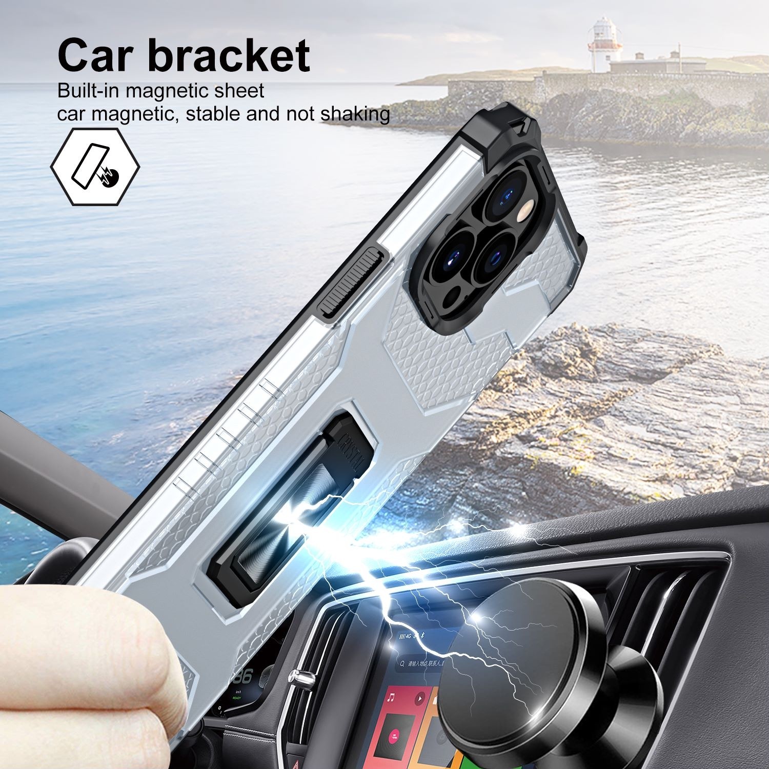Husa de protectie Flippy compatibila cu Apple iPhone 13 Pro Max Acrylic Armor cu suport Negru - Image 4