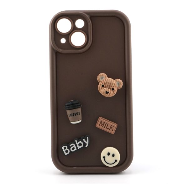 Husa de Protectie, Flippy, pentru Apple iPhone 14, Model Ursuleti 3D, Antisoc, Rezistenta la Impact, Protectie Camera, Maro
