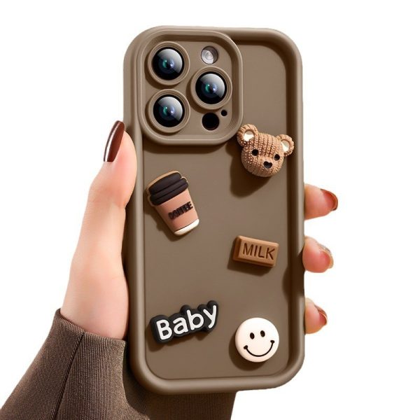 Husa de Protectie, Flippy, pentru Apple iPhone 15 Pro, Model Ursuleti 3D, Antisoc, Rezistenta la Impact, Protectie Camera, Maro