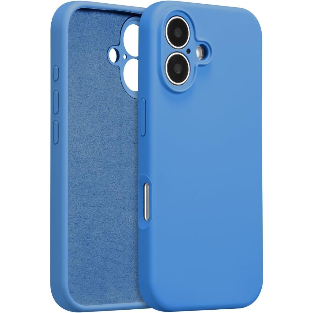 Husa de Protectie, Flippy, pentru iPhone 16, Liquid Silicone, cu Microfibra pe Interior, Protectie Antisoc, Compatibil Incarcare Wireless, Albastru