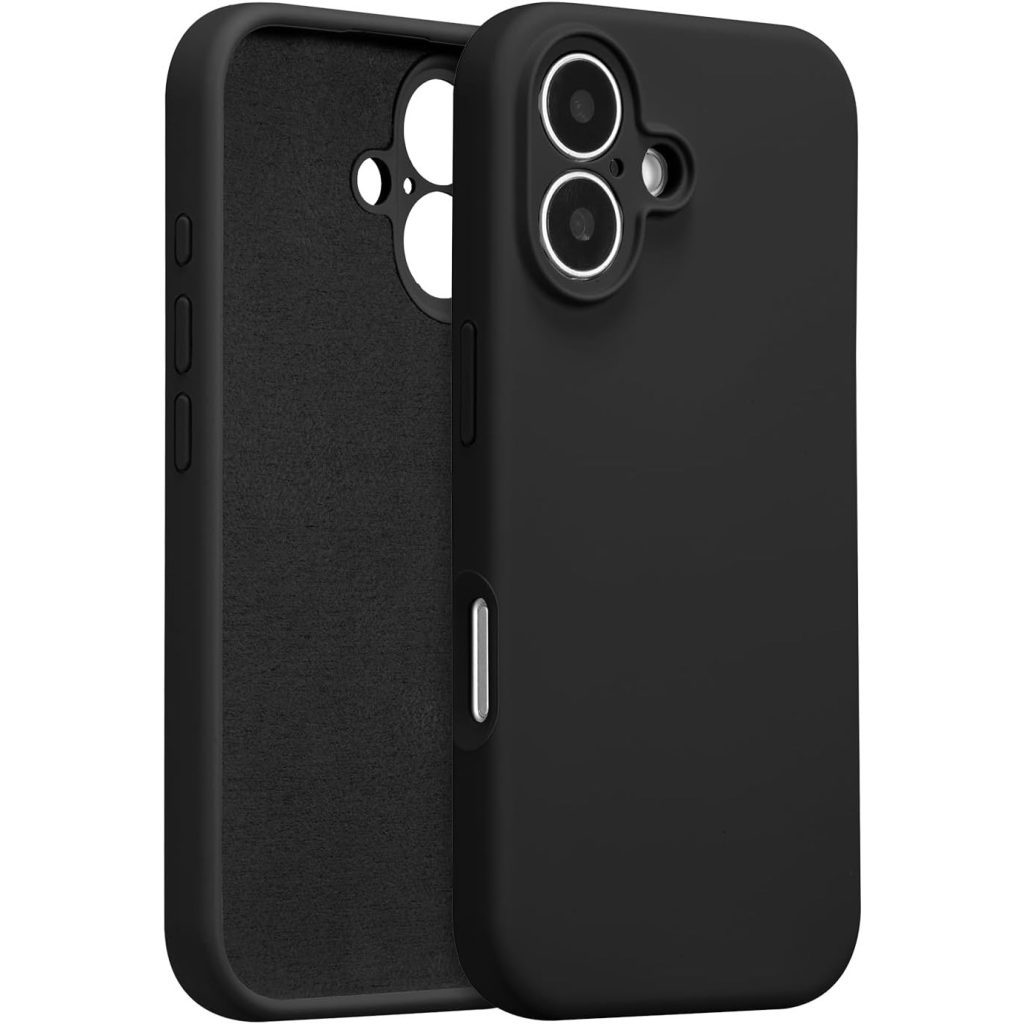 Husa de Protectie, Flippy, pentru iPhone 16, Liquid Silicone, cu Microfibra pe Interior, Protectie Antisoc, Compatibil Incarcare Wireless, Negru