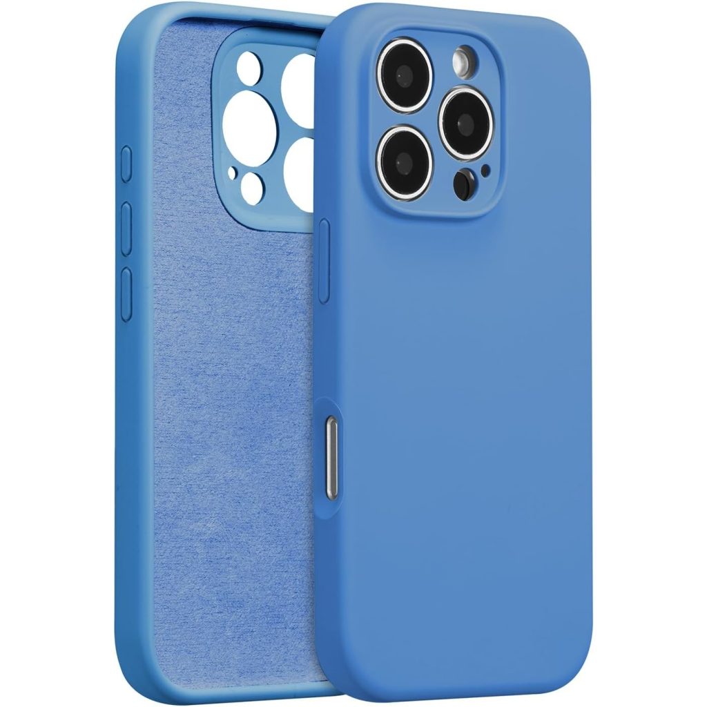 Husa de Protectie, Flippy, pentru iPhone 16 Pro Max, Liquid Silicone, cu Microfibra pe Interior, Protectie Antisoc, Compatibil Incarcare Wireless, Albastru
