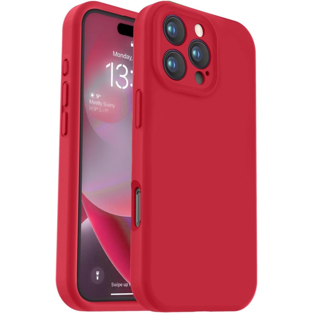 Husa de Protectie, Flippy, pentru iPhone 16 Pro, Liquid Silicone, cu Microfibra pe Interior, Protectie Antisoc, Compatibil Incarcare Wireless, Rosu