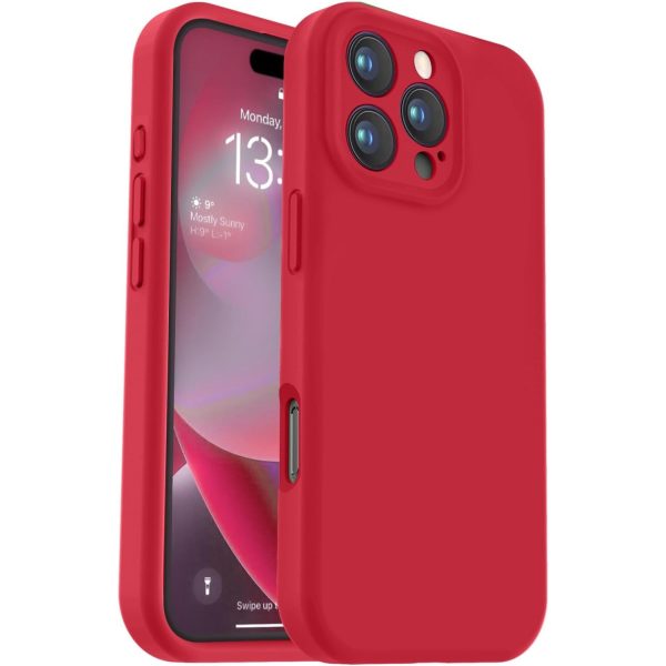 Husa de Protectie, Flippy, pentru iPhone 16 Pro, Liquid Silicone, cu Microfibra pe Interior, Protectie Antisoc, Compatibil Incarcare Wireless, Rosu