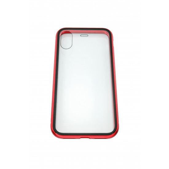 Husa de protectie Magnetic 360, Folie sticla inclusa, pentru Apple iPhone X, Rosu - Image 3