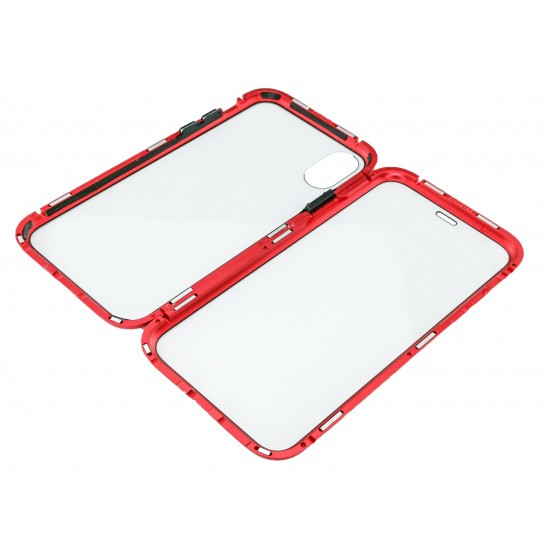 Husa de protectie Magnetic 360, Folie sticla inclusa, pentru Apple iPhone X, Rosu - Image 6