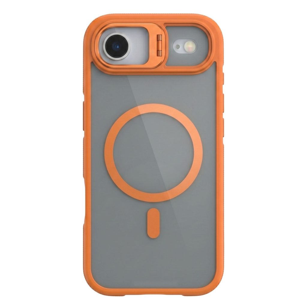 Husa de Protectie Telefon, Flippy, Compatibila cu iPhone 17 Air, MagSafe, Acrylic, Suport Metalic Protectie Camera, Anti-Soc, Portocaliu