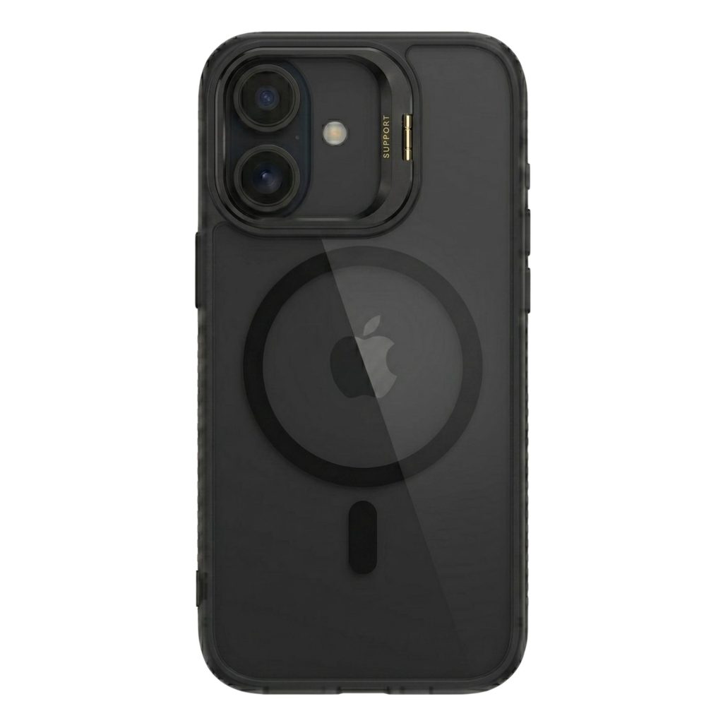 Husa de Protectie Telefon, Flippy, Compatibila cu iPhone 17 , MagSafe, Acrylic, Suport Metalic Protectie Camera, Anti-Soc, Negru