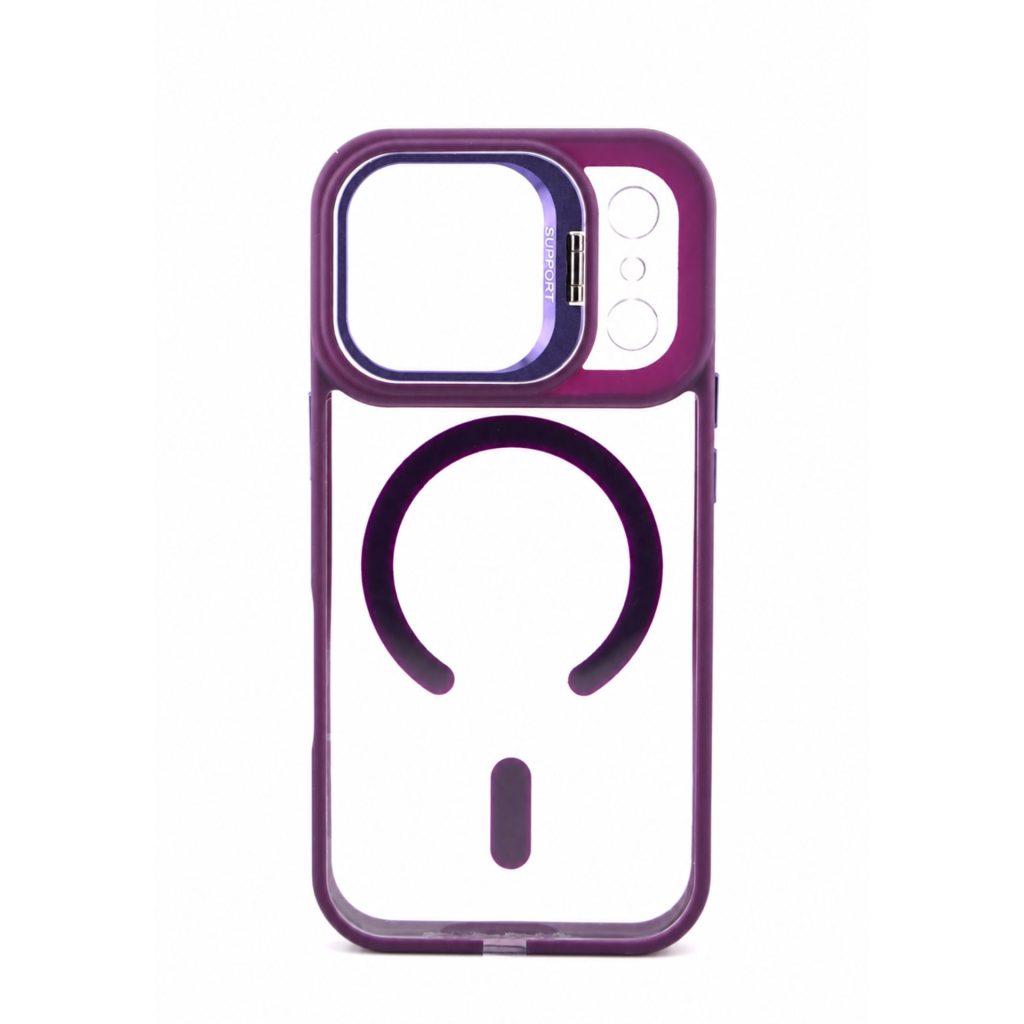 Husa de Protectie Telefon, Flippy, Compatibila cu iPhone 17 Pro, MagSafe, Acrylic, Suport Metalic Protectie Camera, Anti-Soc, Mov Inchis