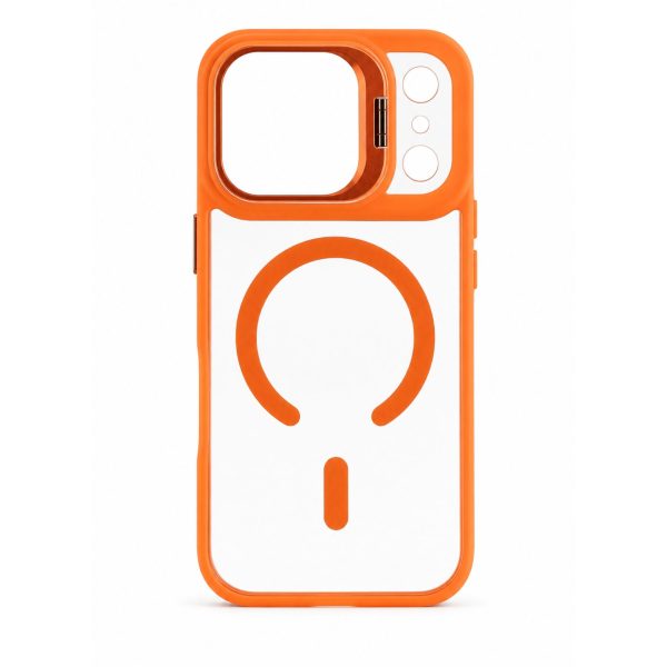 Husa de Protectie Telefon, Flippy, Compatibila cu iPhone 17 Pro, MagSafe, Acrylic, Suport Metalic Protectie Camera, Anti-Soc, Portocaliu