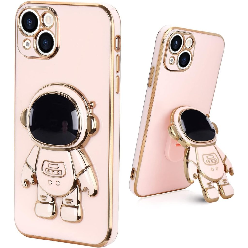 Husa de Protectie TPU 2in1, Flippy, pentru Apple iPhone 14 Plus, Astronaut cu Suport, Antisoc, Rezistenta la Impact, Protectie Camera, Roz