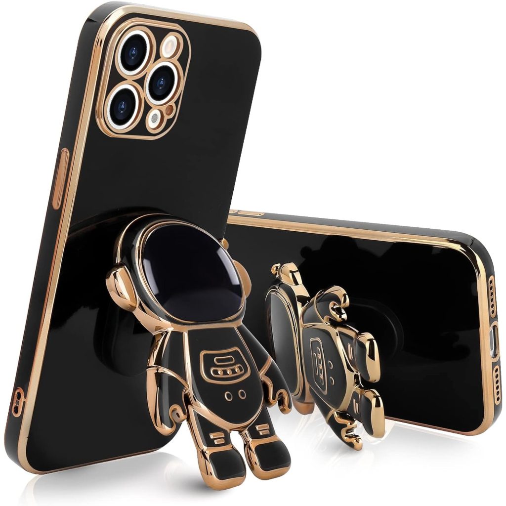 Husa de Protectie TPU 2in1, Flippy, pentru Apple iPhone 14 Pro Max, Astronaut cu Suport, Antisoc, Rezistenta la Impact, Protectie Camera, Negru