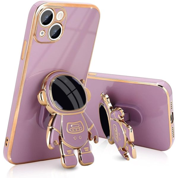 Husa de Protectie TPU 2in1, Flippy, pentru Apple iPhone 15, Astronaut cu Suport, Antisoc, Rezistenta la Impact, Protectie Camera, Mov