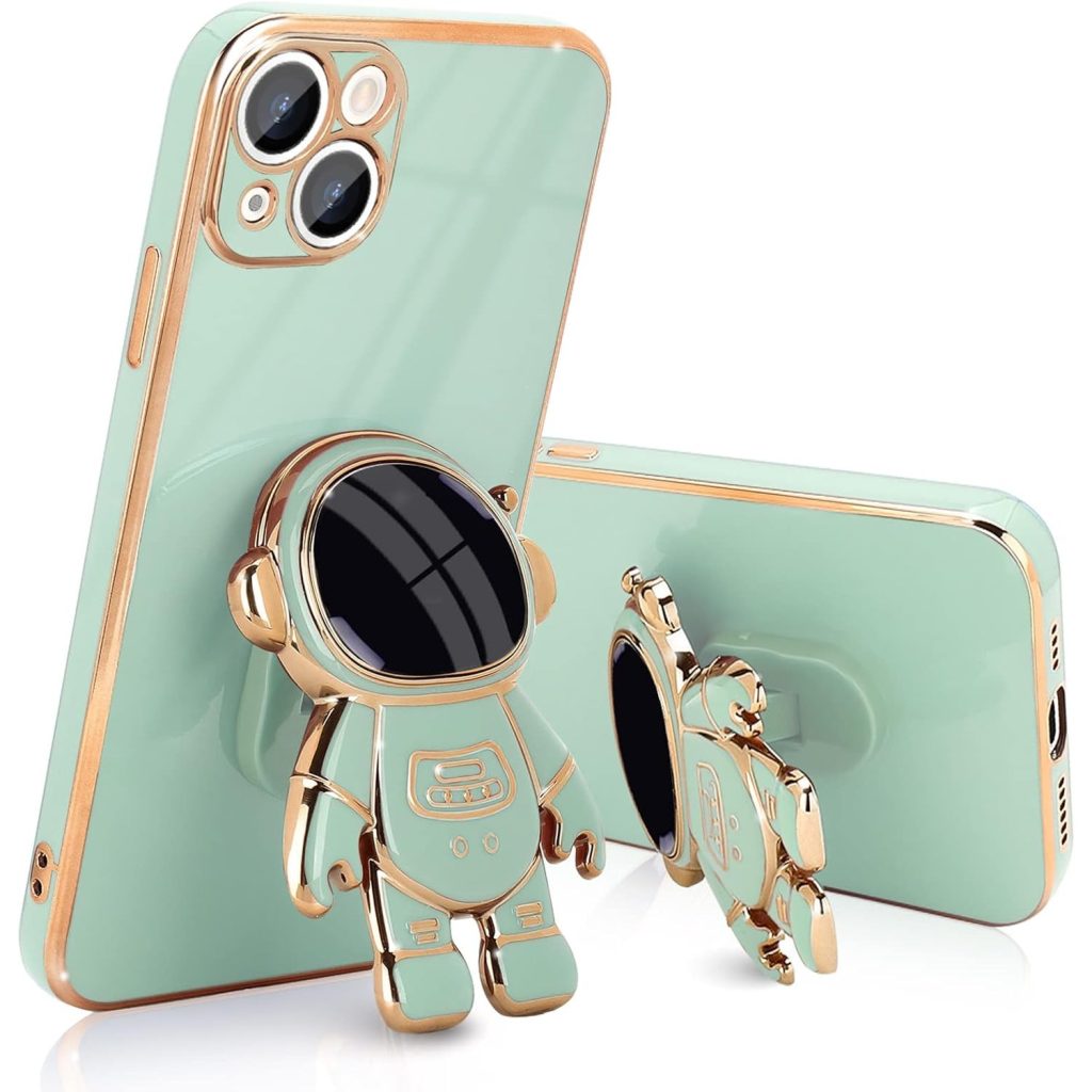 Husa de Protectie TPU 2in1, Flippy, pentru Apple iPhone 15 Plus, Astronaut cu Suport, Antisoc, Rezistenta la Impact, Protectie Camera, Verde