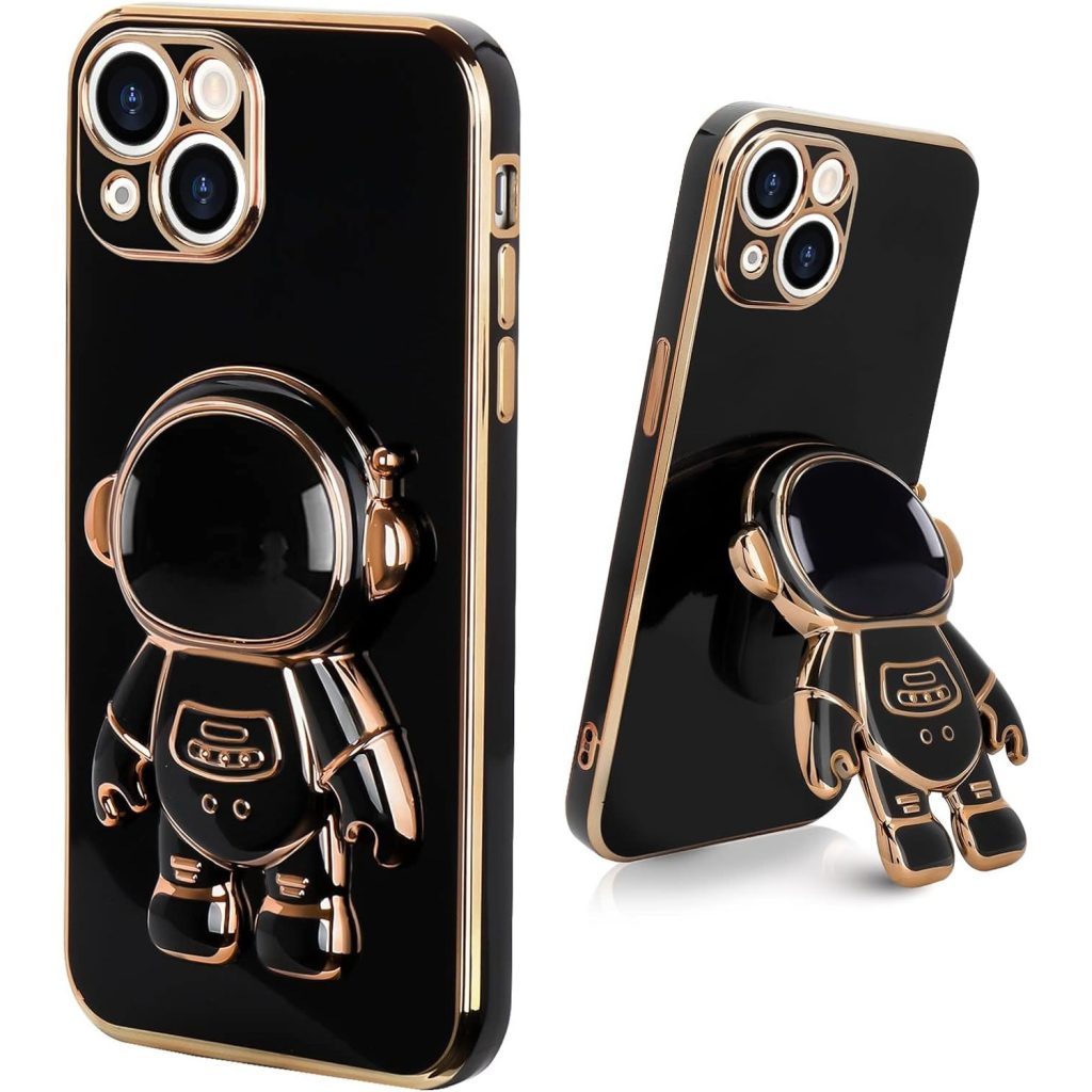 Husa de Protectie TPU 2in1, Flippy, pentru Apple iPhone 15 Plus, Astronaut cu Suport, Antisoc, Rezistenta la Impact, Protectie Camera, Negru