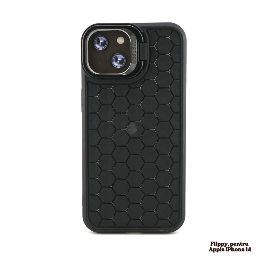 Husa de Protectie TPU, Flippy, pentru Apple iPhone 14, 3D Cube, cu Inel, Protectie Camera, Antisoc, Antizgariere, Antialunecare, Acoperire Completa, Negru