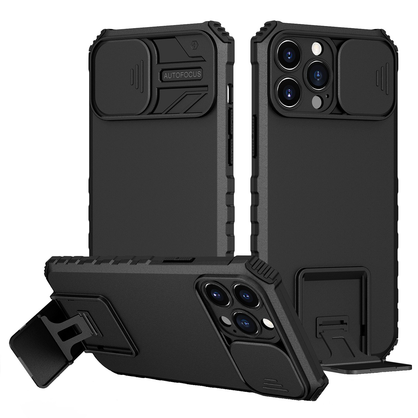 Husa Defender cu Stand pentru iPhone 13 Pro Max, Negru, Suport reglabil, Antisoc, Protectie glisanta pentru camera, Flippy - Image 2