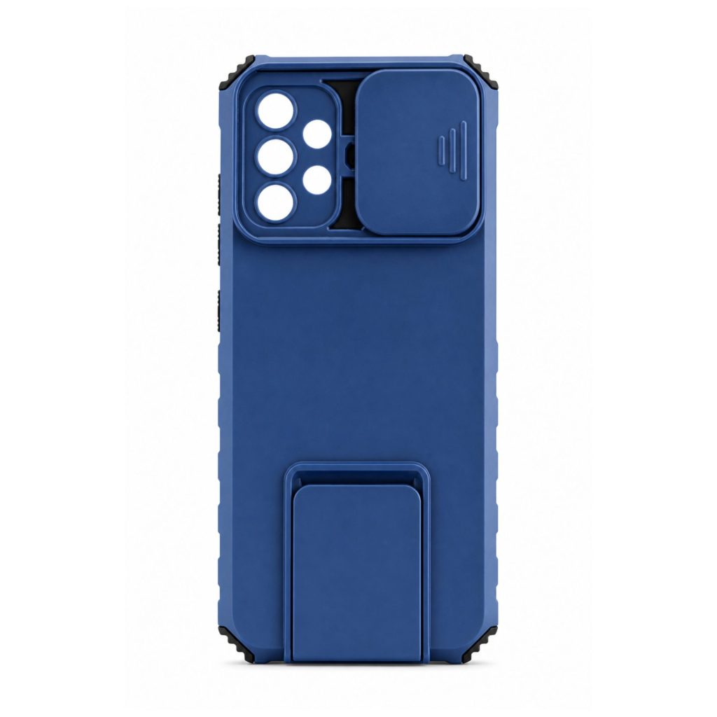 Husa Defender cu Stand pentru Samsung Galaxy A32 4G, Albastru, Suport reglabil, Antisoc, Protectie glisanta pentru camera, Flippy